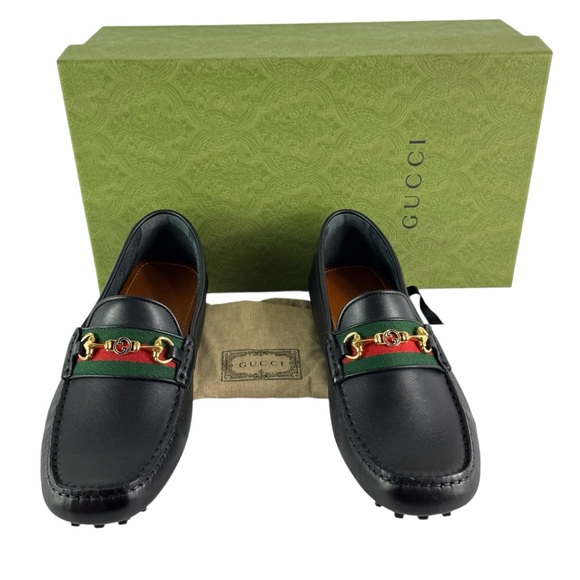 GUCCI 624698 Black Leather Horsebit Men's Moccasin Loafers 6 - 6.5US - Picture 1 of 11